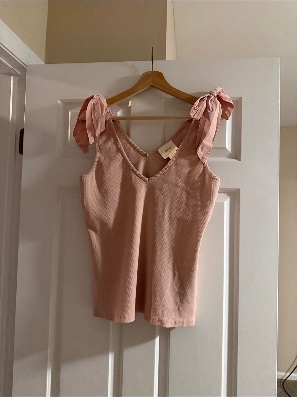 Maeve Blush Pink Tie-Shoulder V-Neck Tank